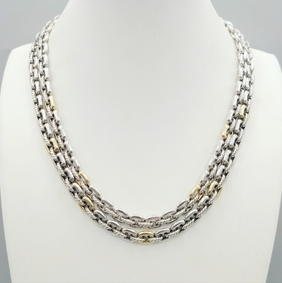 David Yurman Thoroughbred Double Row Cushion Link Necklace With 18k Gold - Picture 5 of 6